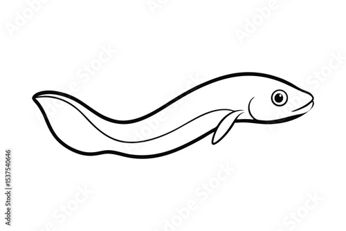 Lamprey fish with circular mouth swimming in freshwater rivers Line Art Vector illustration