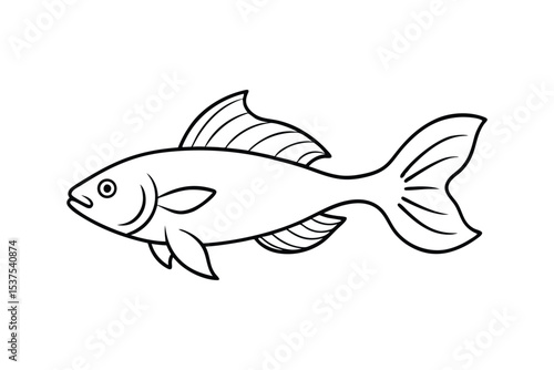 Marine chimera fish drifting through mysterious deep sea Line Art Vector illustration