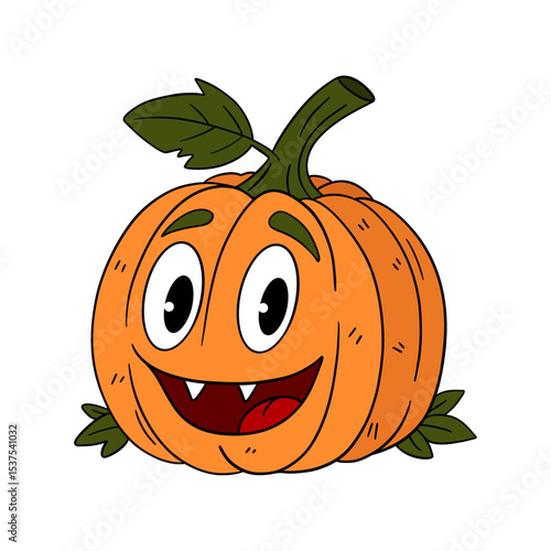 Orange pumpkin with happy face. Halloween and thanksgiving autumn occasions. October festival decoration. Element collection line art hand drawn