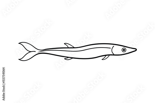 Needlefish darting swiftly through the shallow sea waters Line Art Vector illustration