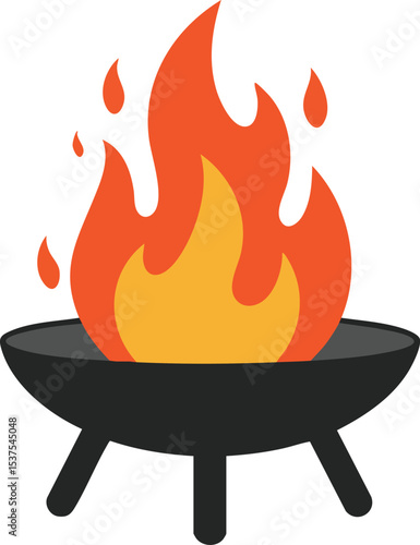 Outdoor fire pit with bright orange and yellow flames campfire vector illustration for leisure activities and backyard gatherings