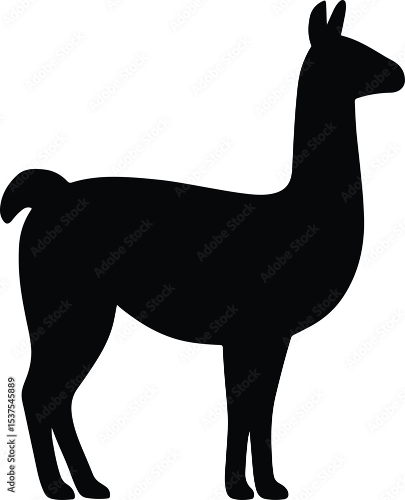 Fototapeta premium Silhouette llama standing simple black vector illustration