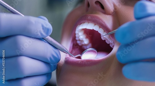 A dentist applying fluoride treatment to a patient’s teeth in a dental office, with dental tools and fluoride application materials visible, Preventive style