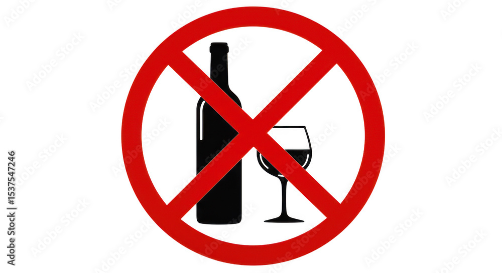 Fototapeta premium Alcohol prohibition sign symbol bottle glass drink restriction ban on transparent background