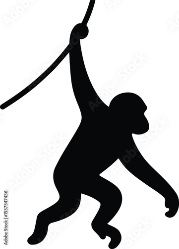 Silhouette monkey hanging on liana black vector illustration