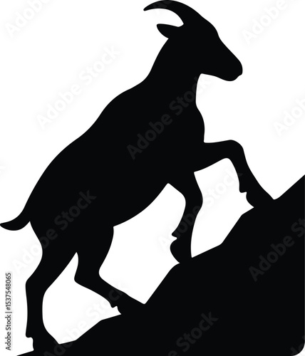 Silhouette mountain goat climbing rock vector illustration