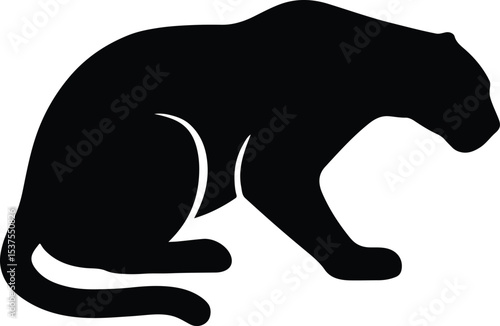 Silhouette panther crouches isolated black vector illustration