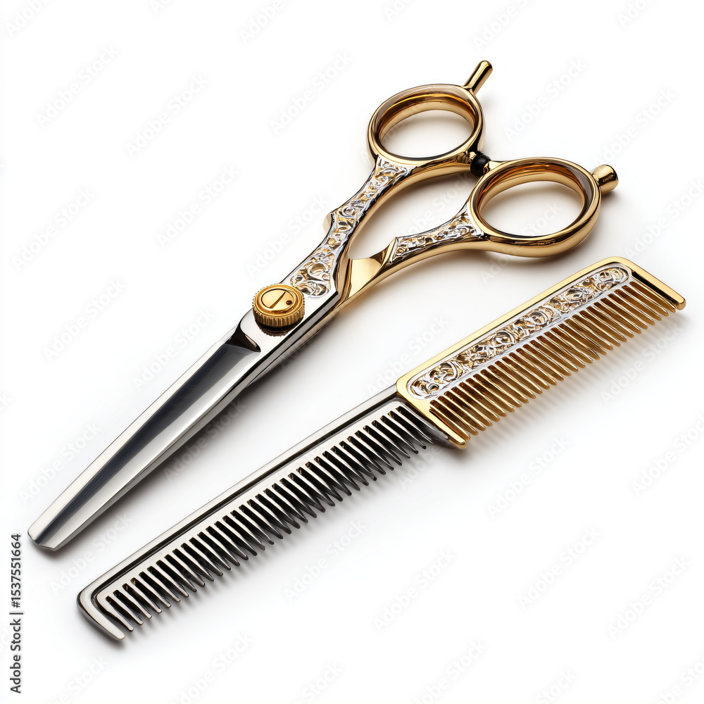 barber scissors and comb set, isolated product image barber scissors and comb set, isolated product image