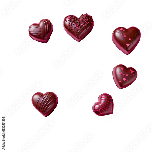 Heart-shaped chocolates on transparent Background top view.