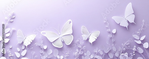 A beautiful purple background with white paper-cut butterfly elements