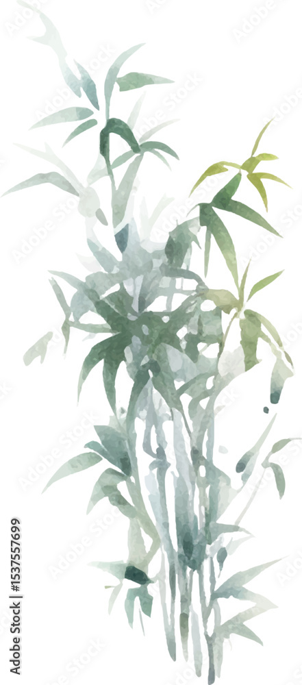 Naklejka premium Vector watercolor painted bamboo. Hand drawn flower design elements isolated on white background.