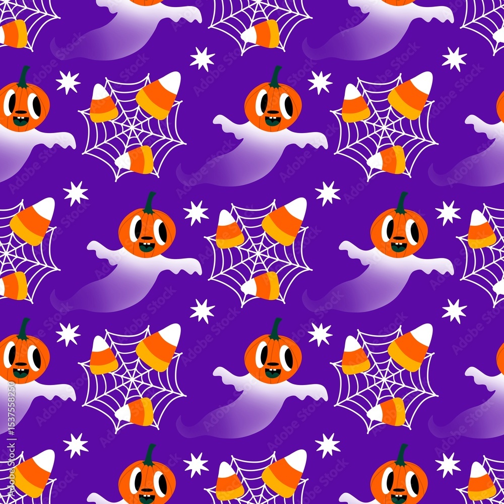 Fototapeta premium Halloween ghost seamless cute cartoon pattern for wrapping paper and fabrics