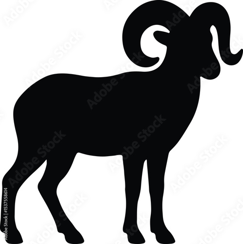 Silhouette ram with curled horns vector illustration