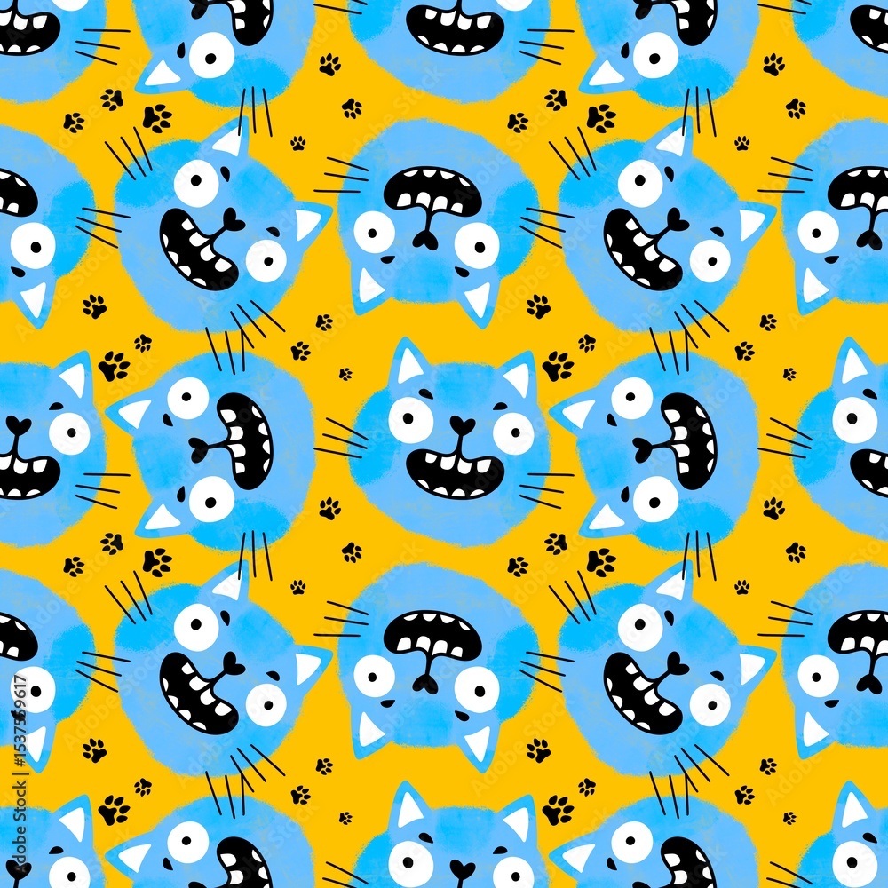 Naklejka premium Halloween animals seamless cats pattern for wrapping paper