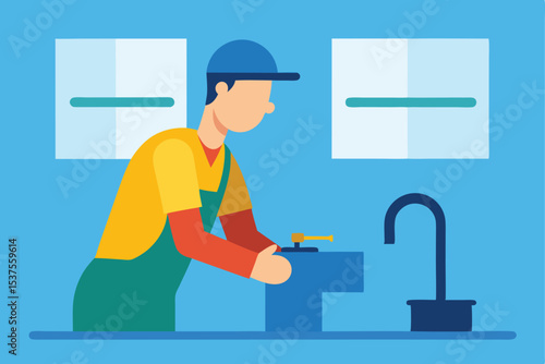 Plumber repairing a sink in a bathroom