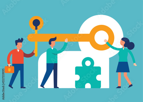 Team collaboration solving puzzle key success business solution