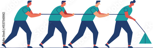 Teamwork collaboration tug of war business concept illustration