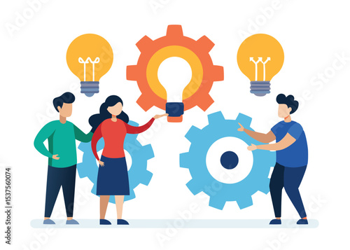 Teamwork innovation collaboration ideas gears lightbulbs