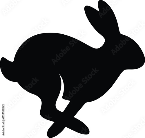 Silhouette running rabbit black and white vector illustration