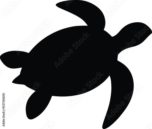 Silhouette sea turtle swims monochrome flat design vector illustration
