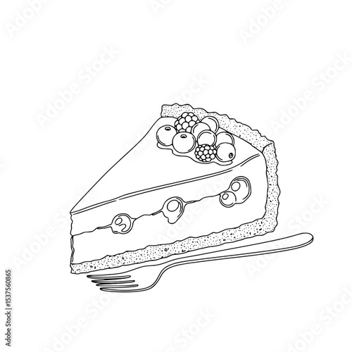 Slice of Cheesecake with berries and fork  