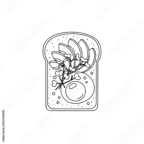 Linear toast icon with avocado and greens on white background