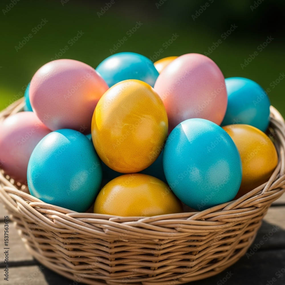 Naklejka premium colorful easter eggs in basket