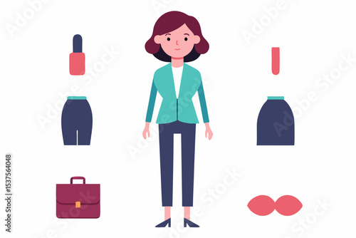 Businesswoman Character Design Customizable Avatar with Clothing and Accessories