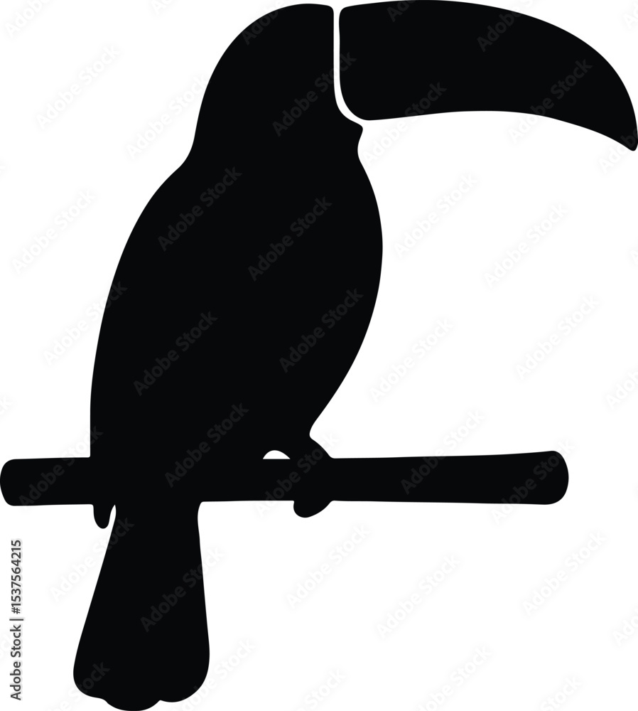 Fototapeta premium Silhouette toucan bird perched branch tropical wildlife vector illustration