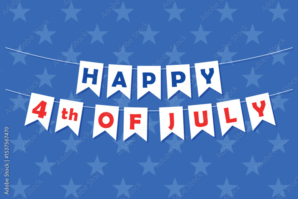 happy 4th of July bunting garland, hanging lettering pennants, vector poster happy 4th of July bunting garland, hanging lettering pennants, vector poster