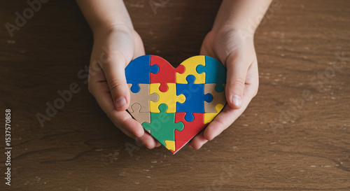 Wallpaper Mural Hands holding a heart puzzle symbol Colorful heart puzzle Autism awareness puzzle pieces Child s Torontodigital.ca