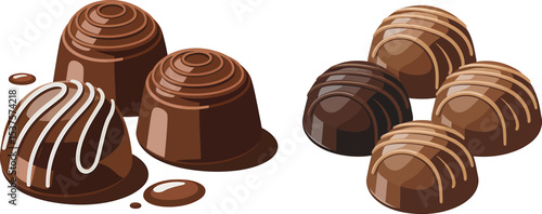 Delicious assortment of vector chocolate truffles and candies on white background