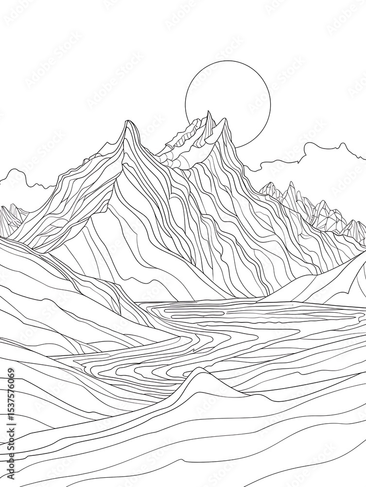 Fototapeta premium Minimalist line art depicting a mountain range (2)