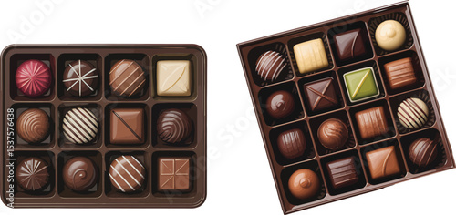 Exquisite assortment of gourmet chocolates beautifully displayed in elegant brown gift boxes
