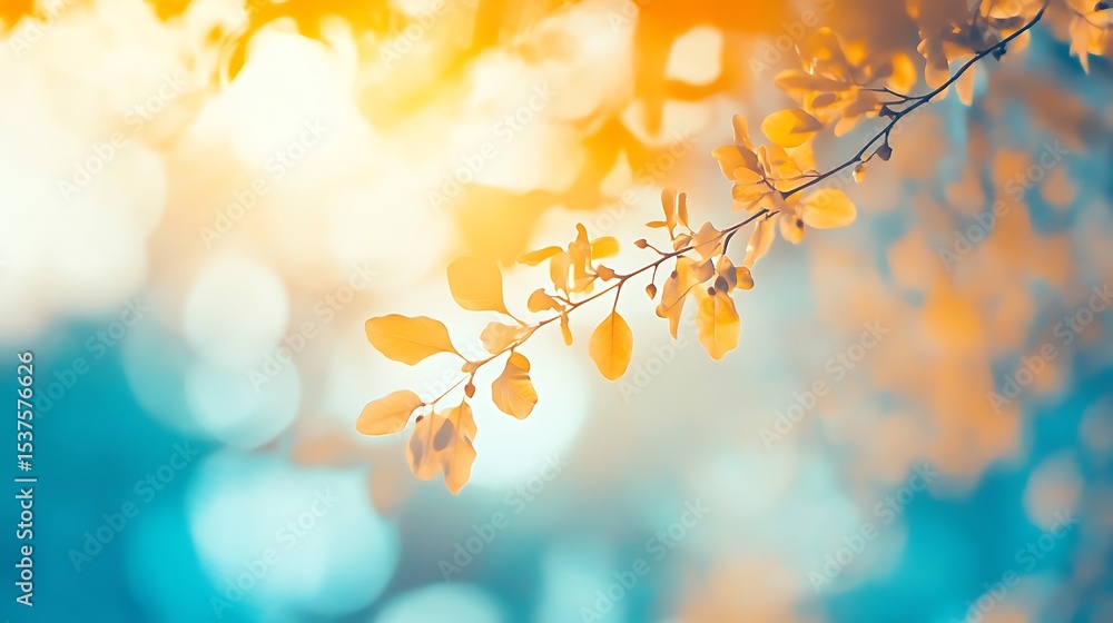 Fototapeta premium Cool blues merge with warm yellows, blurred vision of a summer's day, PPT background (1)