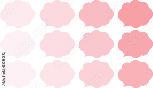 All the bubbles have a distinctive, rounded, cloud-like, or scalloped edge design. This vector image features twelve speech bubbles.