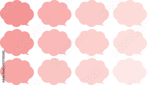 All the bubbles have a distinctive, rounded, cloud-like, or scalloped edge design. This vector image features twelve speech bubbles.