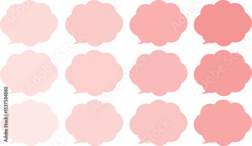 All the bubbles have a distinctive, rounded, cloud-like, or scalloped edge design. This vector image features twelve speech bubbles.