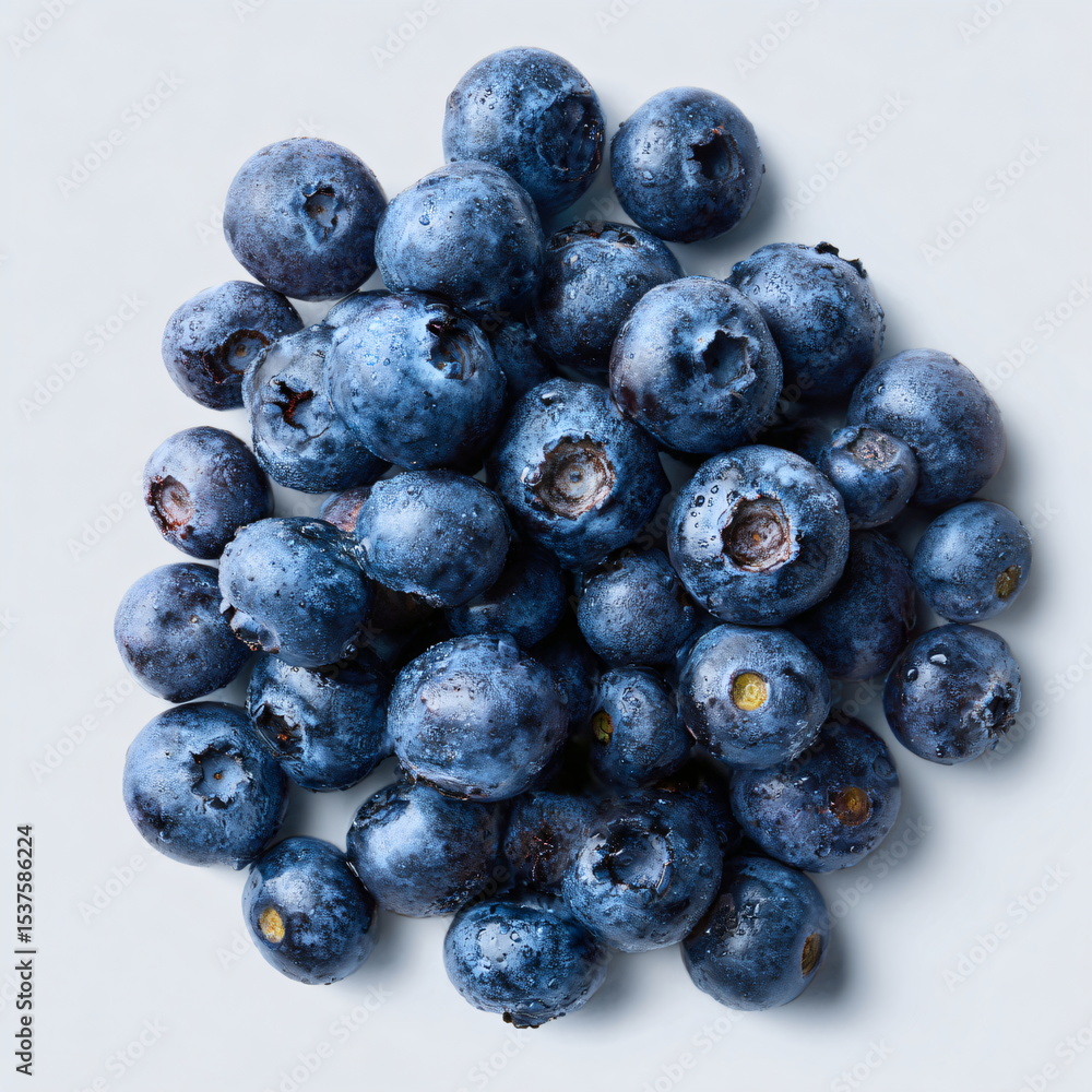 handful of blueberries scattered, top-down view handful of blueberries scattered, top-down view
