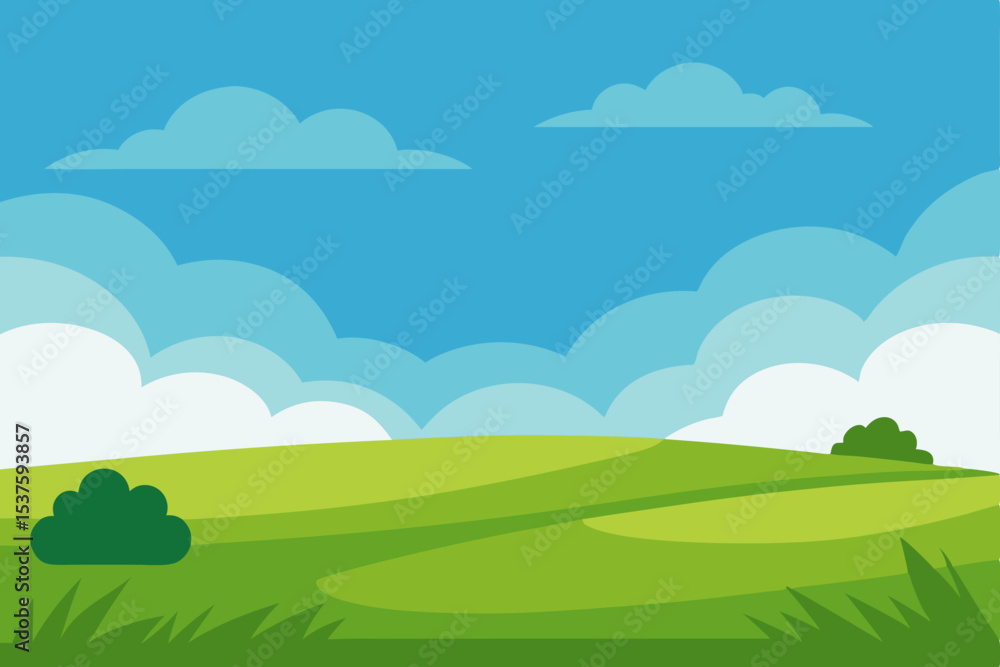 Serene Summer Landscape Rolling Green Hills Under a Sunny Sky Serene Summer Landscape Rolling Green Hills Under a Sunny Sky