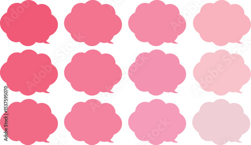 All the bubbles have a distinctive, rounded, cloud-like, or scalloped edge design. This vector image features twelve speech bubbles.