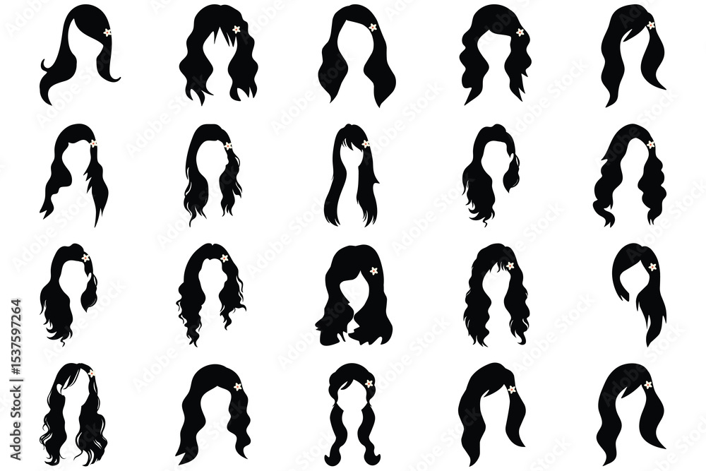 Naklejka premium Set of women's hair Silhouette