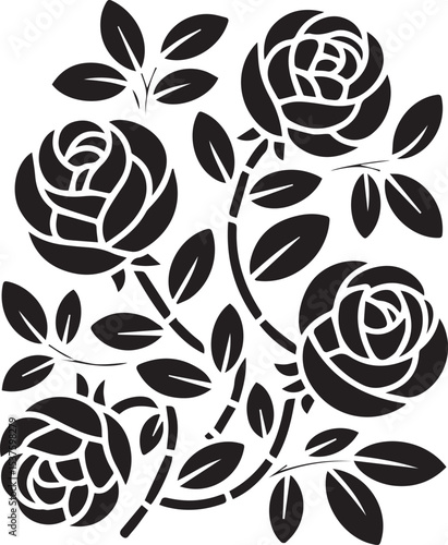 Elegant black and white rose floral arrangement vector illustration for design purposes