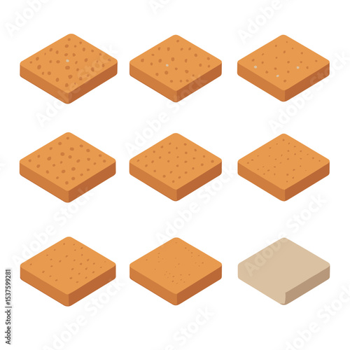 Sandpaper Grit Icons. Isometric Flat icon set of sandpaper grit grades: P40 coarse, P80 medium-coarse, P120 medium, P180 fine,