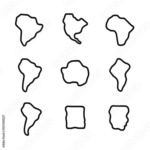 Tectonic Plates Icons. Outline icon set of tectonic plates: Pacific Plate, North American Plate, Eurasian Plate, African Plate,