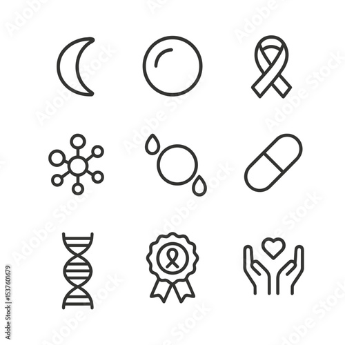 Blood Disorders Icons. Outline icon set of blood disorders awareness: sickle cell, anemia cell, leukemia ribbon, clotting disorder