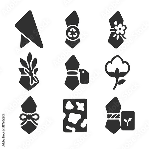 Eco-Friendly Napkin Icons. Solid, filled icons set of eco-friendly napkin decor: linen napkin, recycled ring,