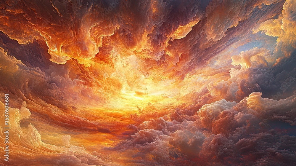 A breathtaking view of the sky, with clouds painted in hues of orange and pink under a golden sunset A breathtaking view of the sky, with clouds painted in hues of orange and pink under a golden sunset