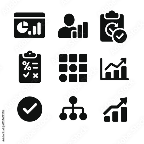 Learning Analytics Icons. Solid, filled icons set of learning analytics in design: data dashboard, learner