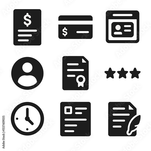 Freelancing Icons Grid. Solid, filled icons set of freelancing for digital skills: invoice, payment method,